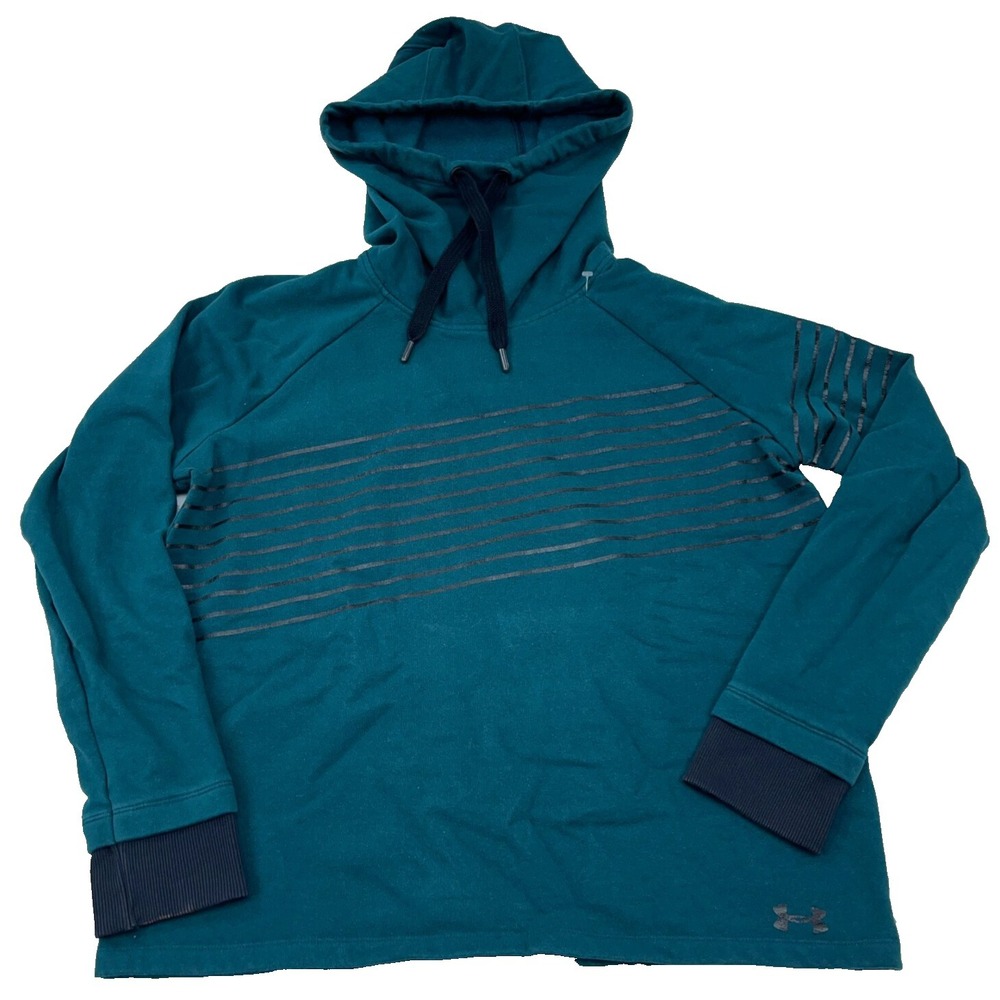 Under Armor Hoodie Women Medium Green Sweatshirt Sweater Funnel Turtle Neck *